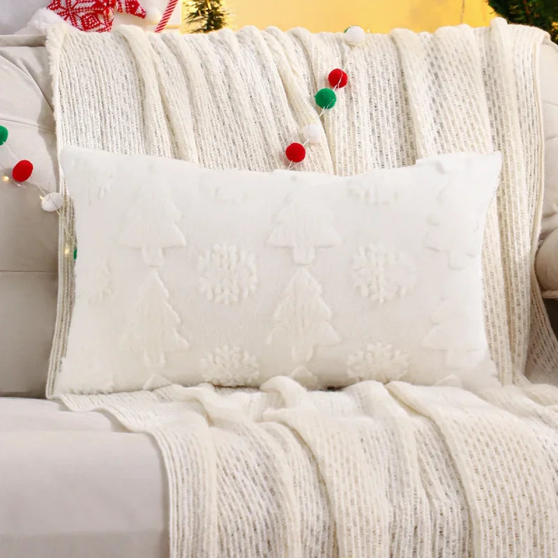 Capa de Almofada Natalina Plush Jacquard Floco Neve Lenogue