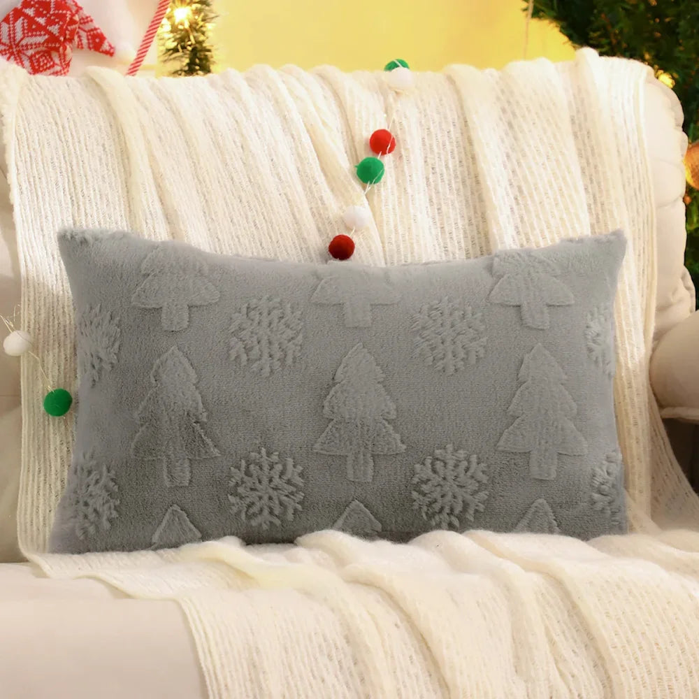 Capa de Almofada Natalina Plush Jacquard Floco Neve Lenogue