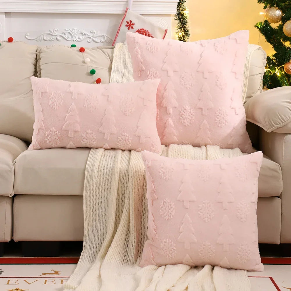 Capa de Almofada Natalina Plush Jacquard Floco Neve Lenogue