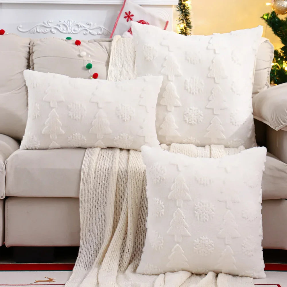 Capa de Almofada Natalina Plush Jacquard Floco Neve Lenogue