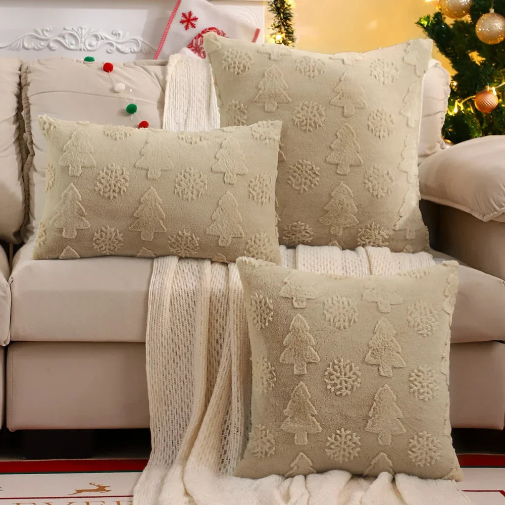 Capa de Almofada Natalina Plush Jacquard Floco Neve Lenogue