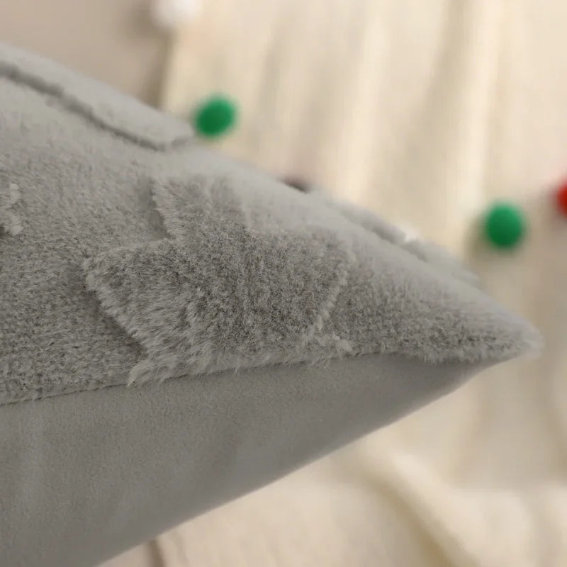 Capa de Almofada Natalina Plush Jacquard Floco Neve Lenogue