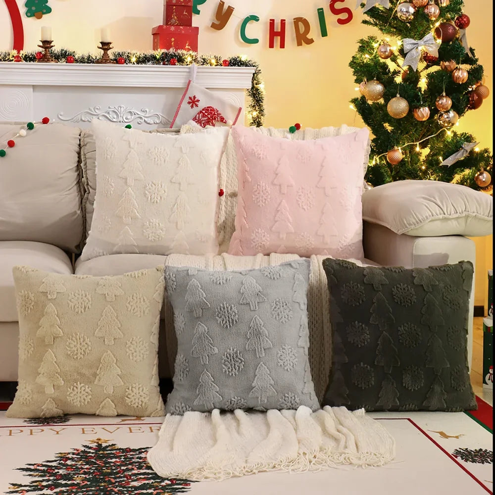 Capa de Almofada Natalina Plush Jacquard Floco Neve Lenogue