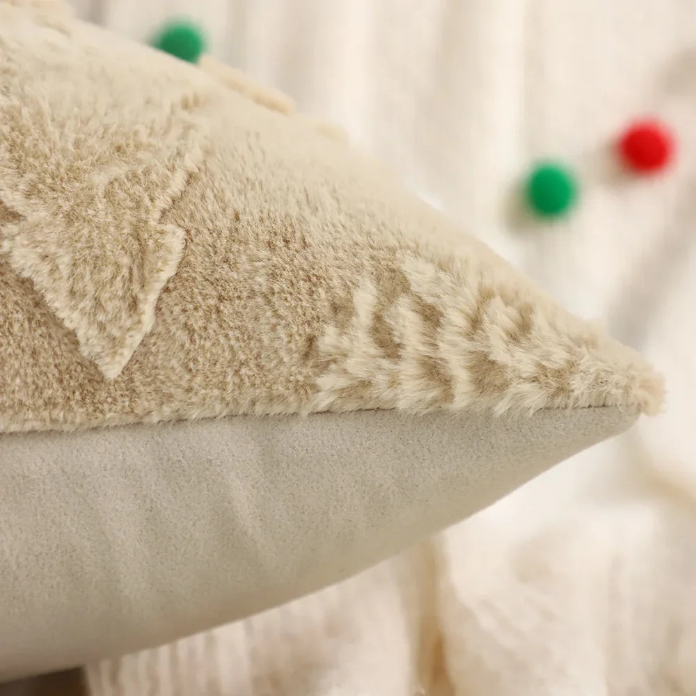 Capa de Almofada Natalina Plush Jacquard Floco Neve Lenogue