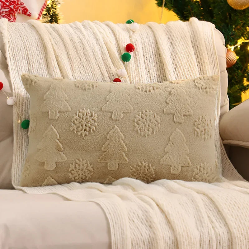 Capa de Almofada Natalina Plush Jacquard Floco Neve Lenogue