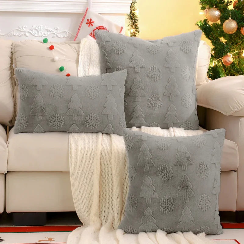 Capa de Almofada Natalina Plush Jacquard Floco Neve Lenogue