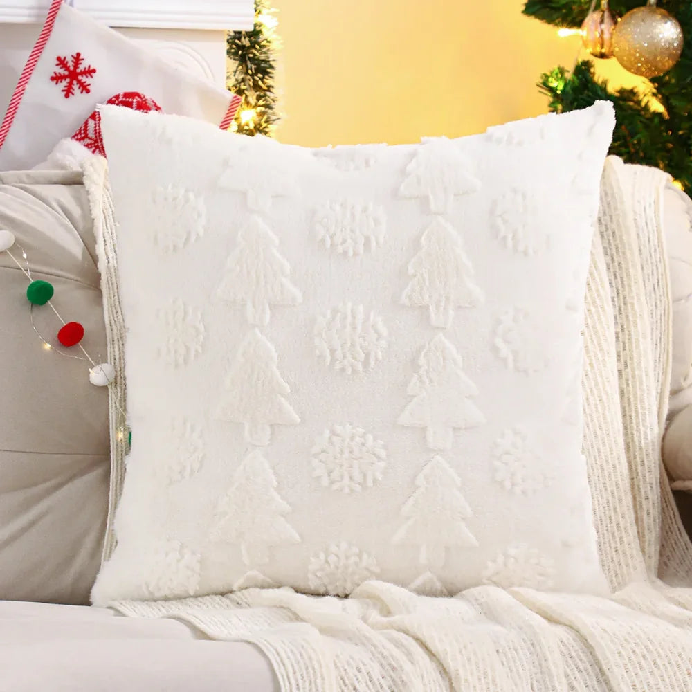 Capa de Almofada Natalina Plush Jacquard Floco Neve Lenogue Branco / 30 x 50 Cm