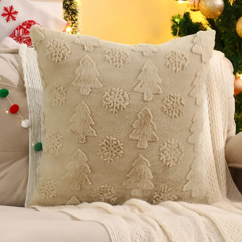 Capa de Almofada Natalina Plush Jacquard Floco Neve Lenogue Caqui / 30 x 50 Cm