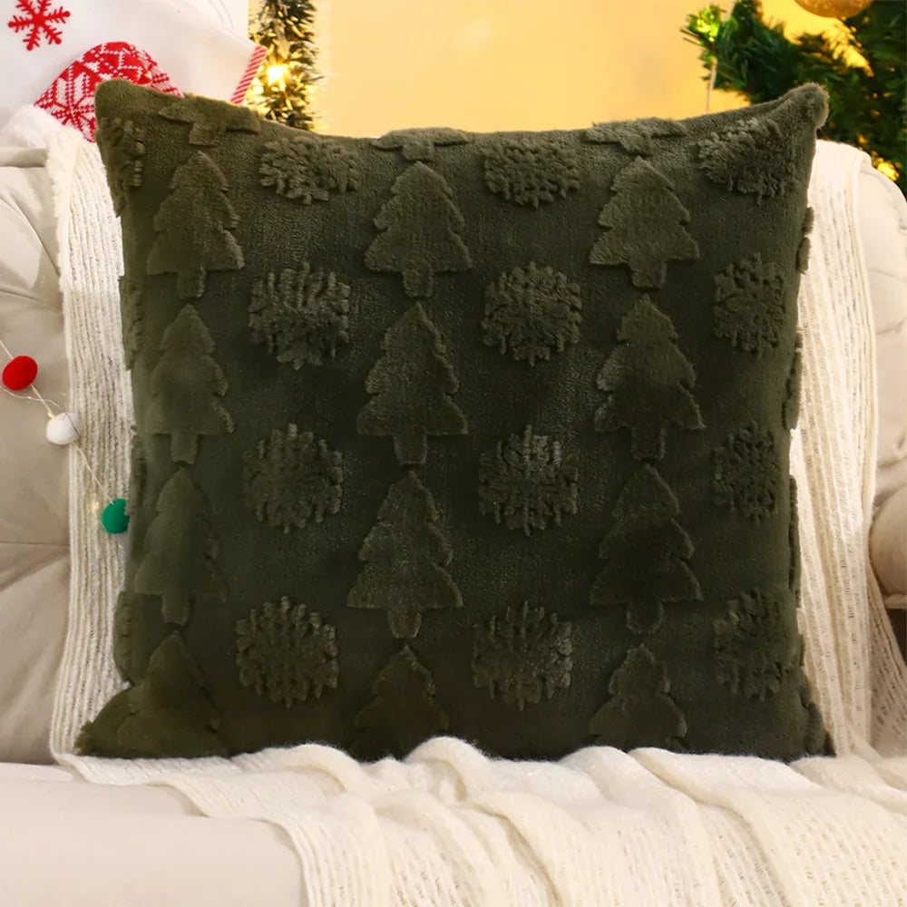 Capa de Almofada Natalina Plush Jacquard Floco Neve Lenogue Verde / 30 x 50 Cm