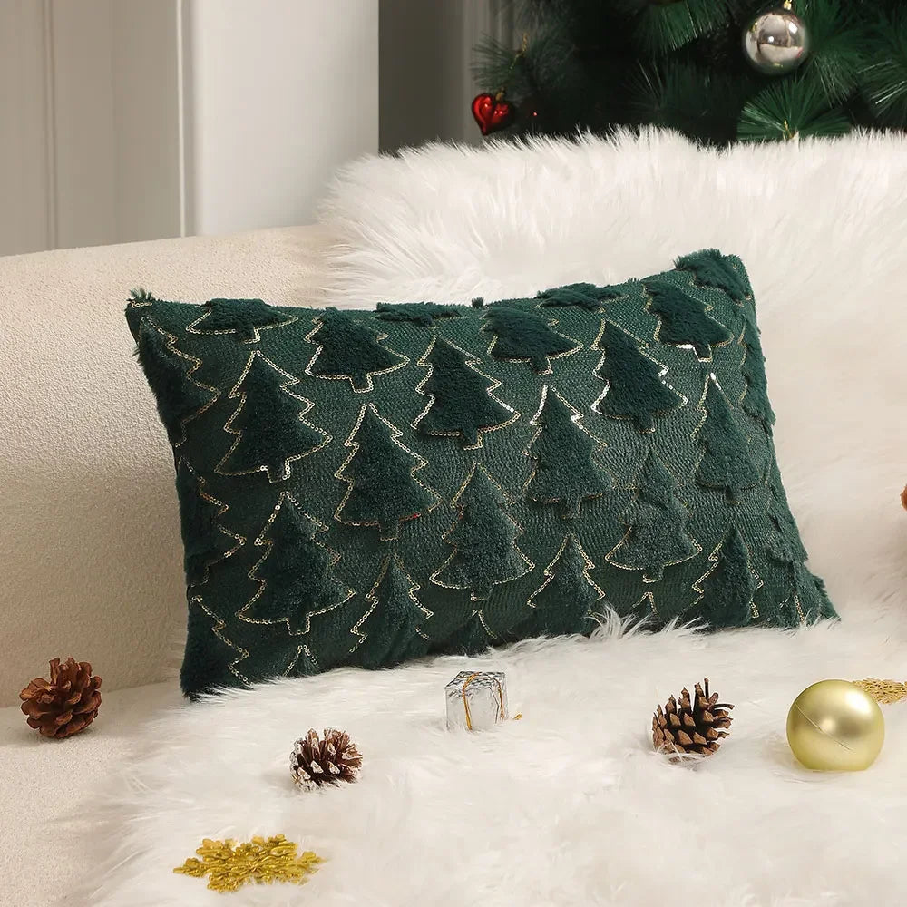Capa de Almofada Plush Bordada Decorativa para Sala Natal Lenogue