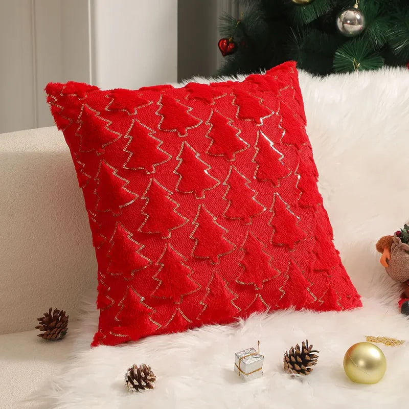 Capa de Almofada Plush Bordada Decorativa para Sala Natal Lenogue Vermelho / 30 x 50 Cm