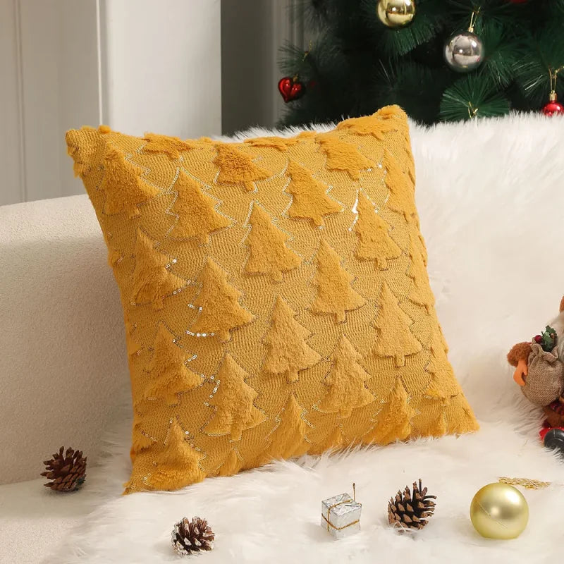 Capa de Almofada Plush Bordada Decorativa para Sala Natal Lenogue Amarelo / 30 x 50 Cm