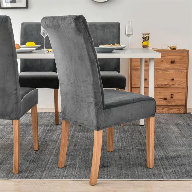 Capa de Cadeira Jantar Suede Premium Impermeável Cinza Escuro Lenogue