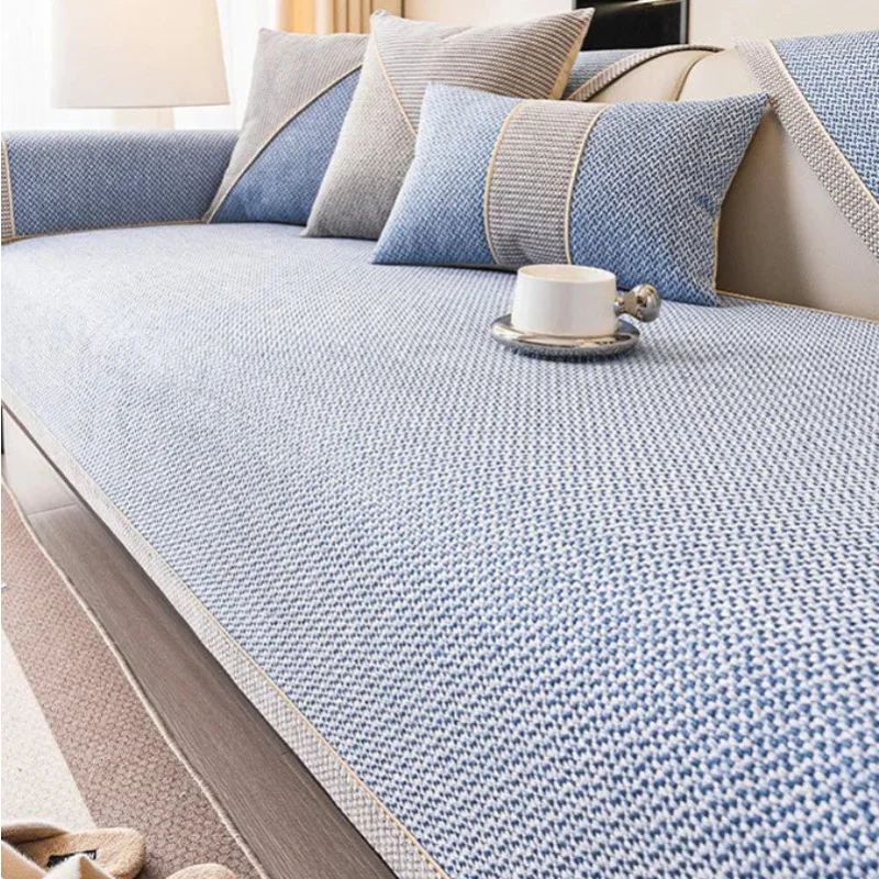 Capa de Sofá Antiderrapante em Algodão e Linho Azul Claro Lenogue
