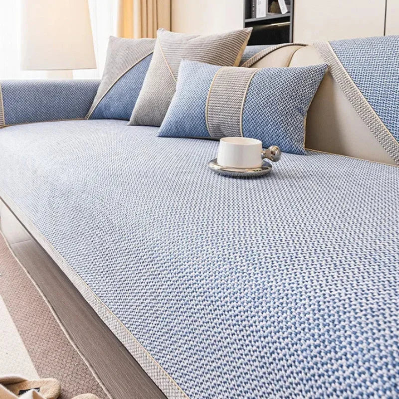 Capa de Sofá Antiderrapante em Algodão e Linho Azul Claro Lenogue / 70 x Cm