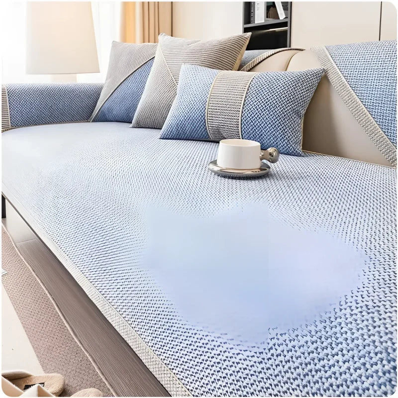 Capa de Sofá Antiderrapante em Algodão e Linho Azul Claro Lenogue