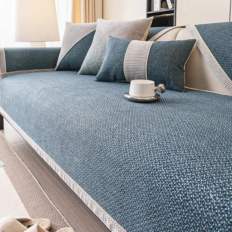 Capa de Sofá Antiderrapante em Algodão e Linho Azul Escuro Lenogue / 70 x Cm