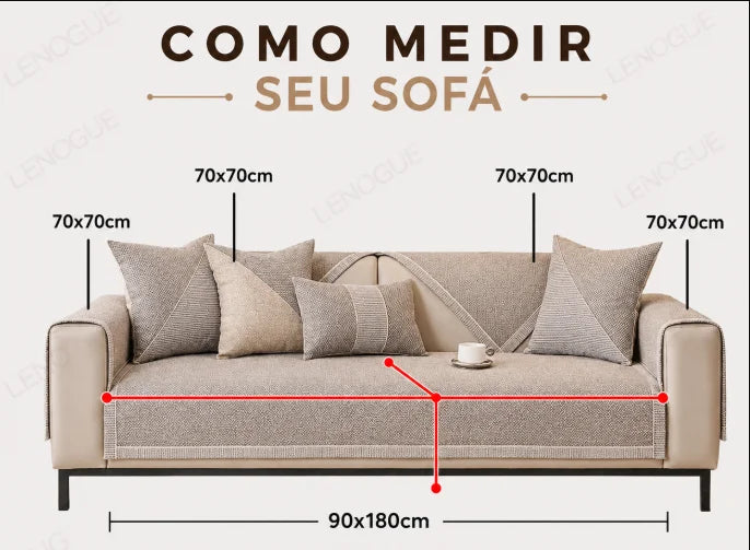 Capa de Sofá Antiderrapante em Algodão e Linho Bege Acinzentado Lenogue