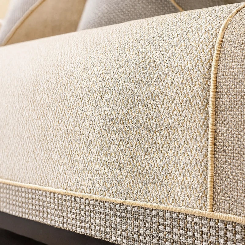 Capa de Sofá Antiderrapante em Algodão e Linho Bege Claro Lenogue