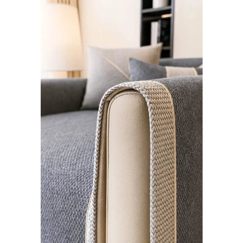 Capa de Sofá Antiderrapante em Algodão e Linho Cinza Lenogue