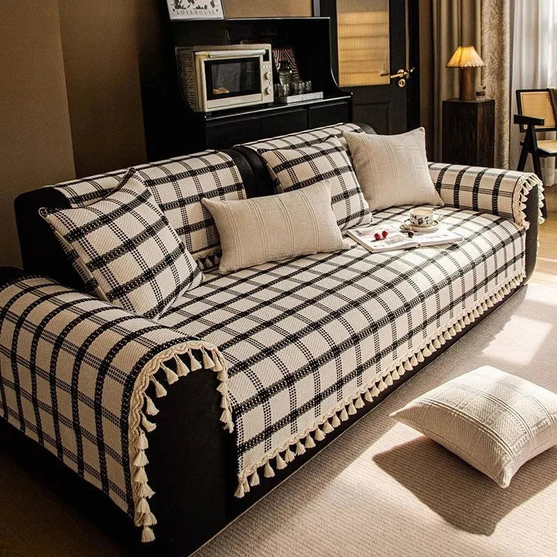 Capa de Sofá Antiderrapante em Algodão Linho com Franjas Lenogue Mod. 01 / 70 x Cm