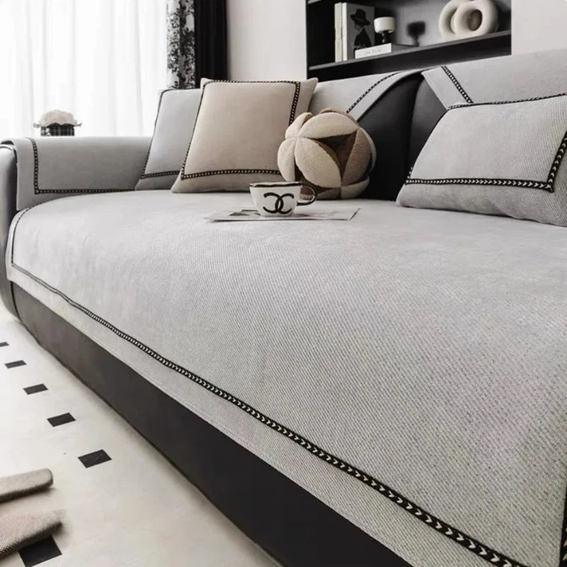 Capa de Sofá Chenille Antiderrapante Pet Friendly para Sala Lenogue Cinza Claro / 70 x Cm