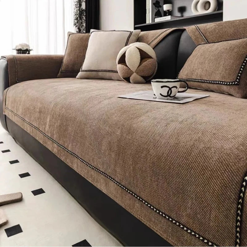 Capa de Sofá Chenille Antiderrapante Pet Friendly para Sala Lenogue Marrom / 70 x Cm