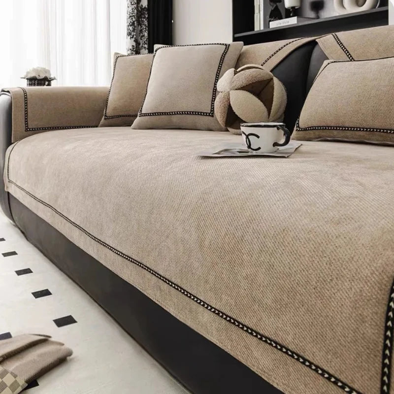 Capa de Sofá Chenille Antiderrapante Pet Friendly para Sala Lenogue Caqui / 70 x Cm