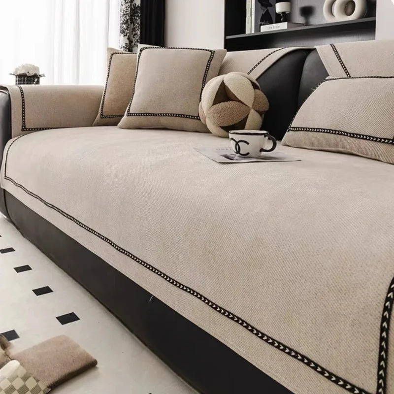 Capa de Sofá Chenille Antiderrapante Pet Friendly para Sala Lenogue Bege / 70 x Cm