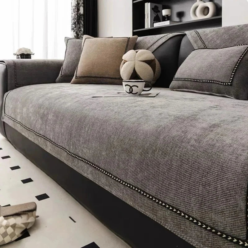 Capa de Sofá Chenille Antiderrapante Pet Friendly para Sala Lenogue Cinza Escuro / 70 x Cm