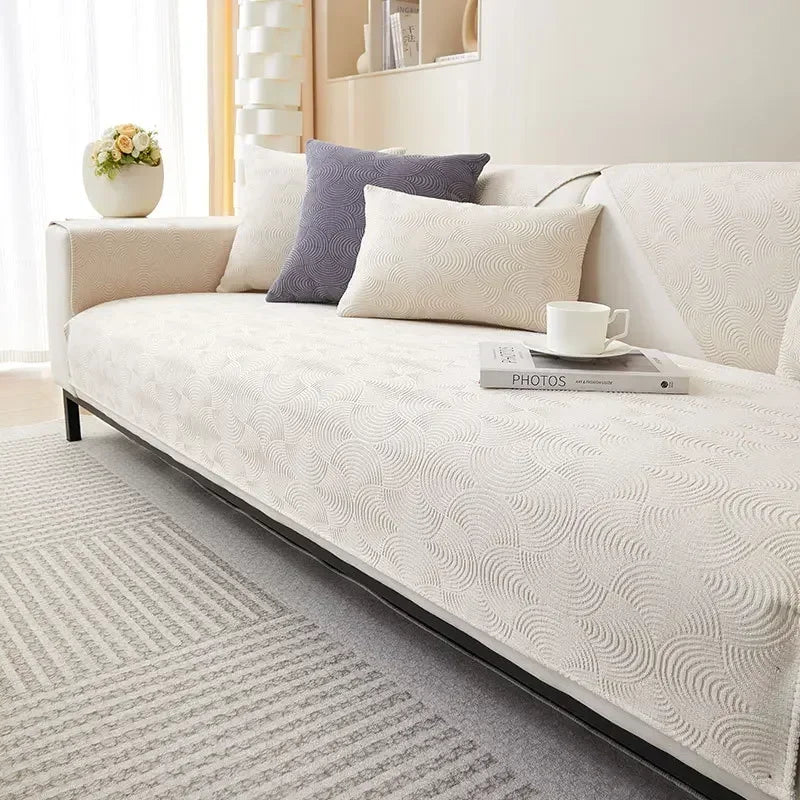 Capa de Sofá Chenille Jacquard Bege Antiderrapante com Relevo Lenogue / 70 x 70cm