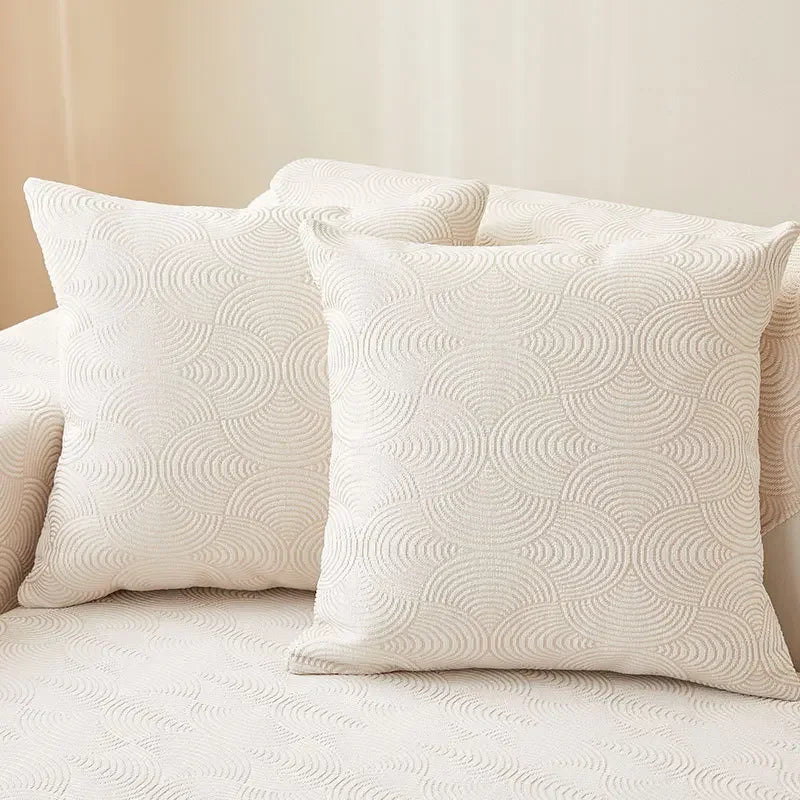 Capa de Sofá Chenille Jacquard Bege Antiderrapante com Relevo Lenogue