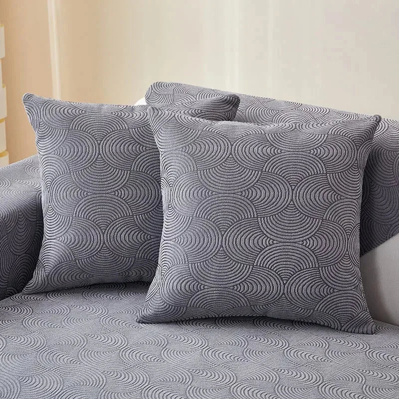 Capa de Sofá Chenille Jacquard Cinza Antiderrapante com Relevo Lenogue