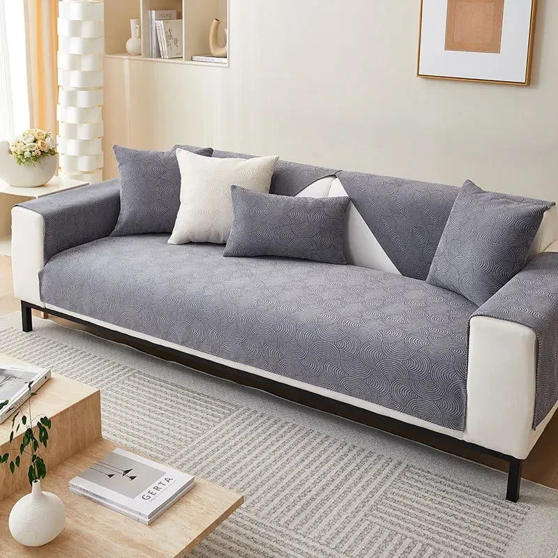 Capa de Sofá Chenille Jacquard Cinza Antiderrapante com Relevo Lenogue