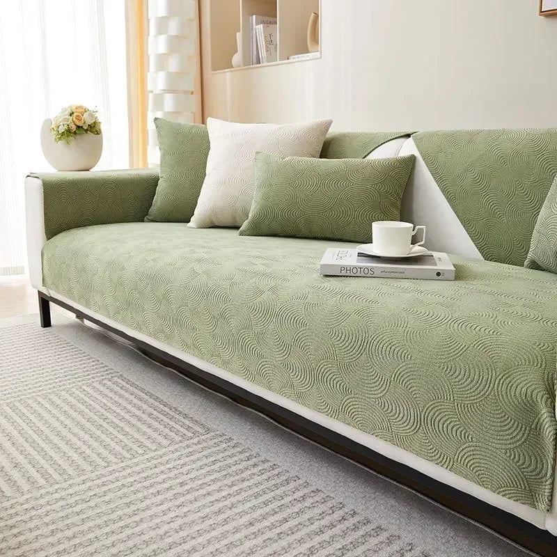 Capa de Sofá Chenille Jacquard Verde Antiderrapante com Relevo Lenogue / 70 x 70cm