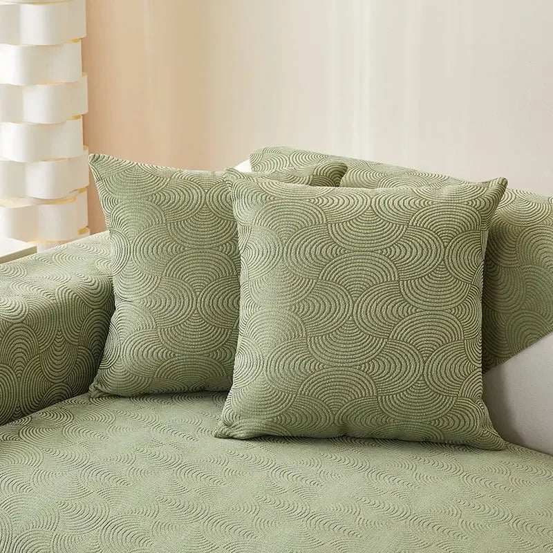 Capa de Sofá Chenille Jacquard Verde Antiderrapante com Relevo Lenogue