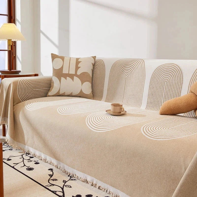 Capa de Sofá com Franja e Proteção Antipoeira Bege Lenogue Mod. / 180 x 130 Cm