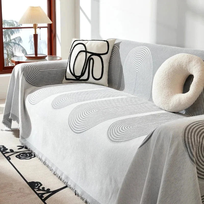 Capa de Sofá com Franja e Proteção Antipoeira Cinza Lenogue Mod. / 180 x 130 Cm