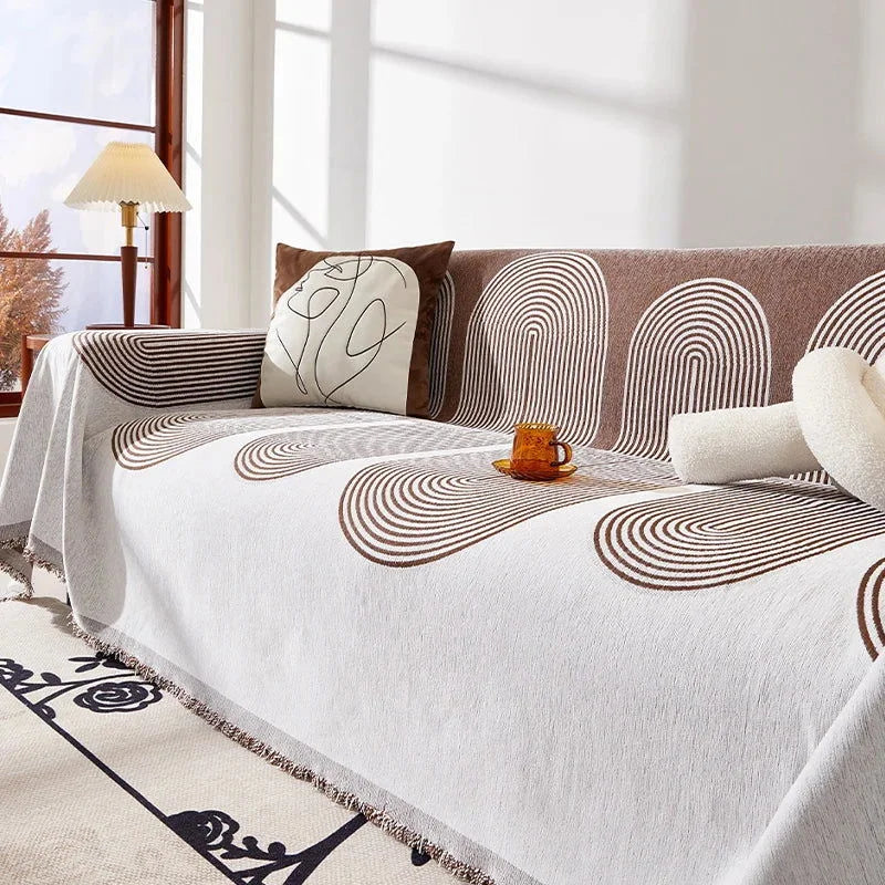 Capa de Sofá com Franja e Proteção Antipoeira Marrom Lenogue / 180 x 130 Cm