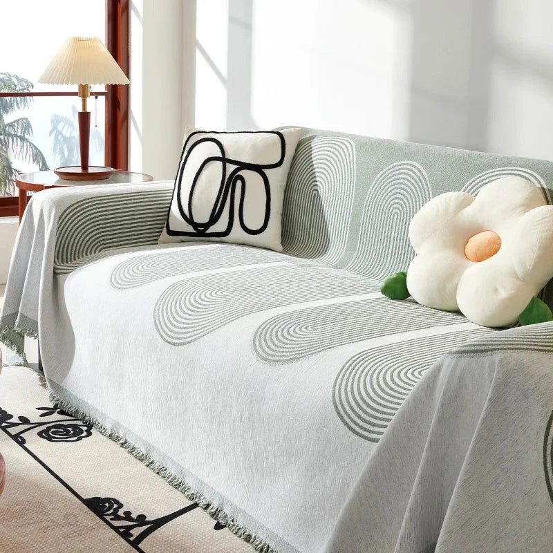 Capa de Sofá com Franja e Proteção Antipoeira Verde Lenogue Mod. / 180 x 130 Cm