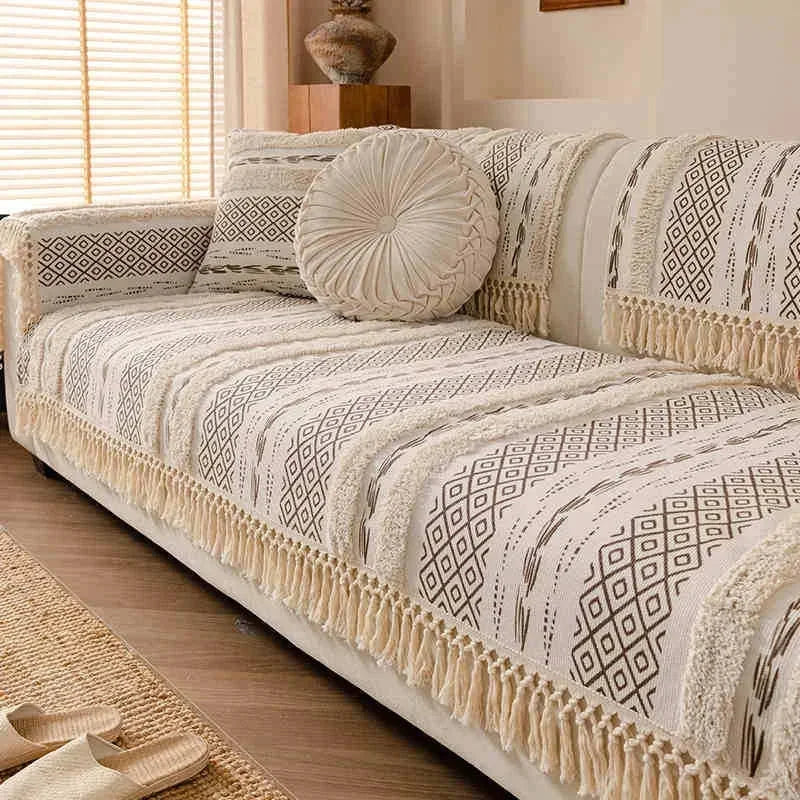 Capa de Sofá em Algodão e Linho com Design 3d Estilo Boho Lenogue