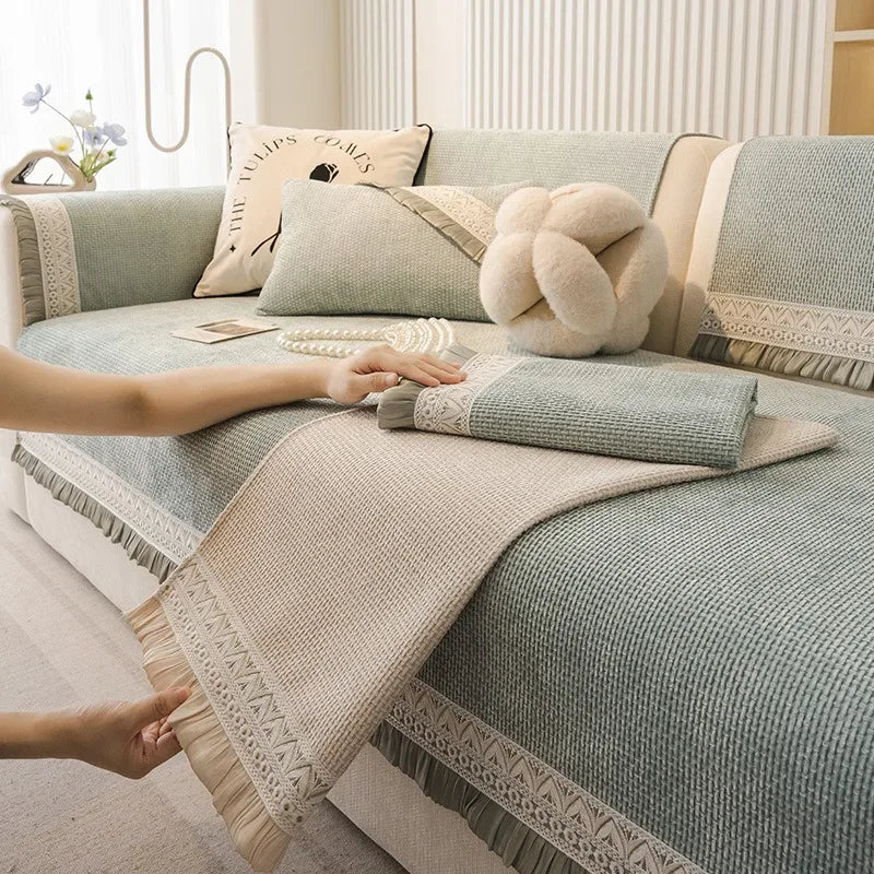 Capa de Sofá em Veludo Antiderrapante para Sala e Living Lenogue Verde / 70 x Cm