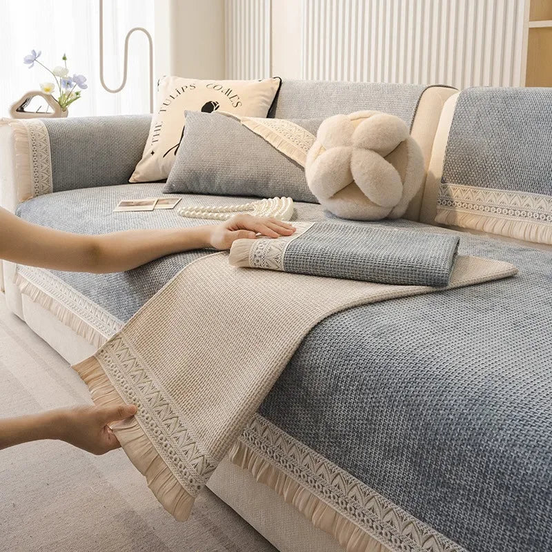 Capa de Sofá em Veludo Antiderrapante para Sala e Living Lenogue Azul / 70 x Cm