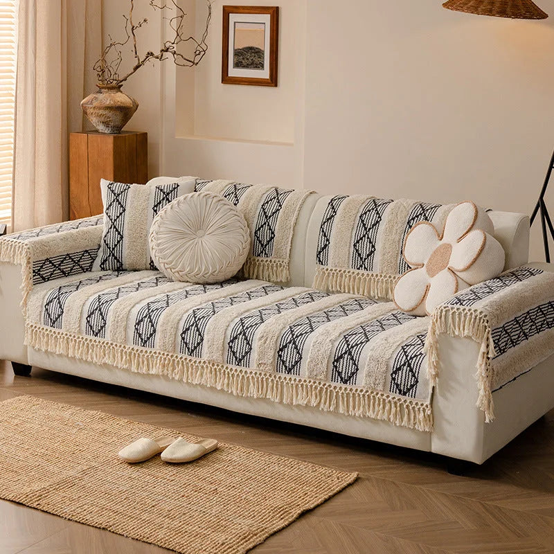 Capa de Sofá Estilo Boho em Algodão e Linho com Design 3d Lenogue