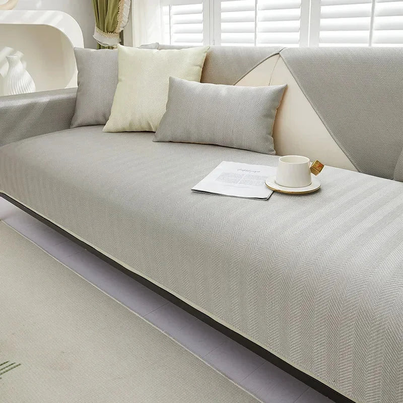 Capa de Sofá Seda Ice Cinza Claro com Base Antiderrapante e Matelassê Lenogue / 70 x 70cm