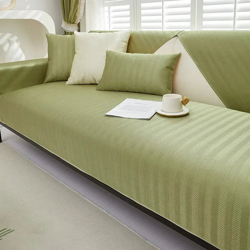 Capa de Sofá Seda Ice Verde com Base Antiderrapante e Matelassê Lenogue / 70 x 70cm