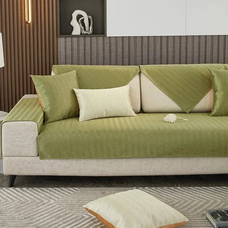 Capa de Sofá Seda Ice Verde com Base Antiderrapante e Matelassê Lenogue