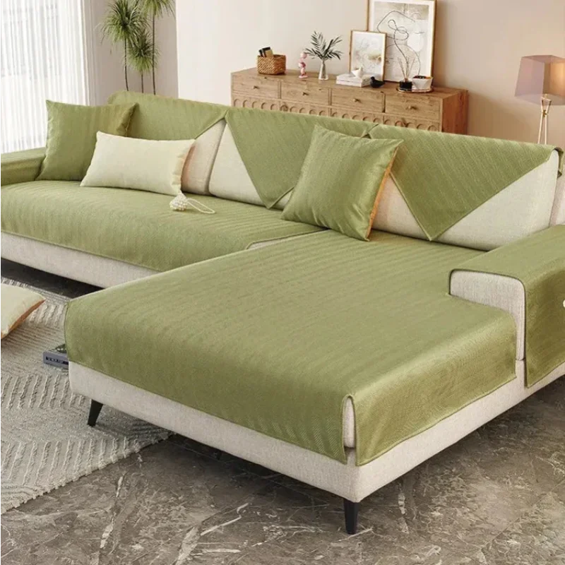 Capa de Sofá Seda Ice Verde com Base Antiderrapante e Matelassê Lenogue
