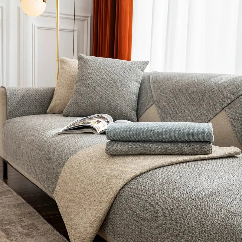 Capa para Sofá Algodão e Linho Antiderrapante Espessura Extra Cinza Lenogue