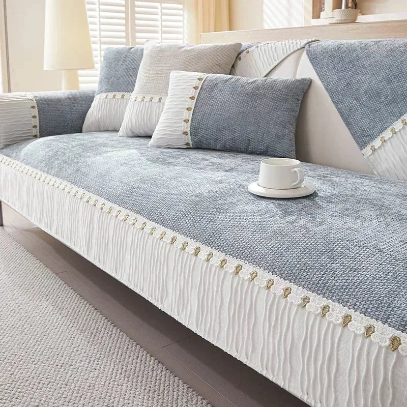 Capa para Sofá Chenille Antiderrapante com Acabamento Elegante Azul Lenogue Mod. A4 / 70x70cm